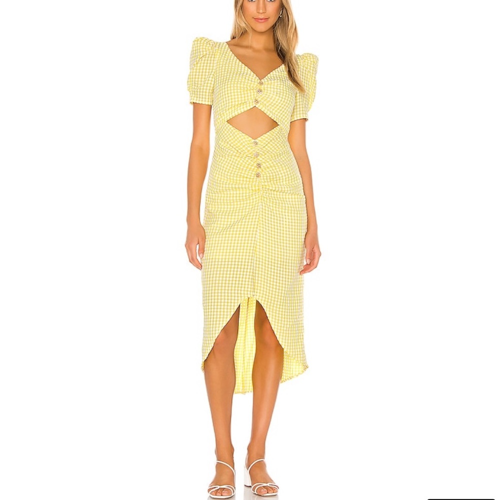 Song of Style Lena Midi Dress in Yellow Gingham XXS (Sold out on Revolve)